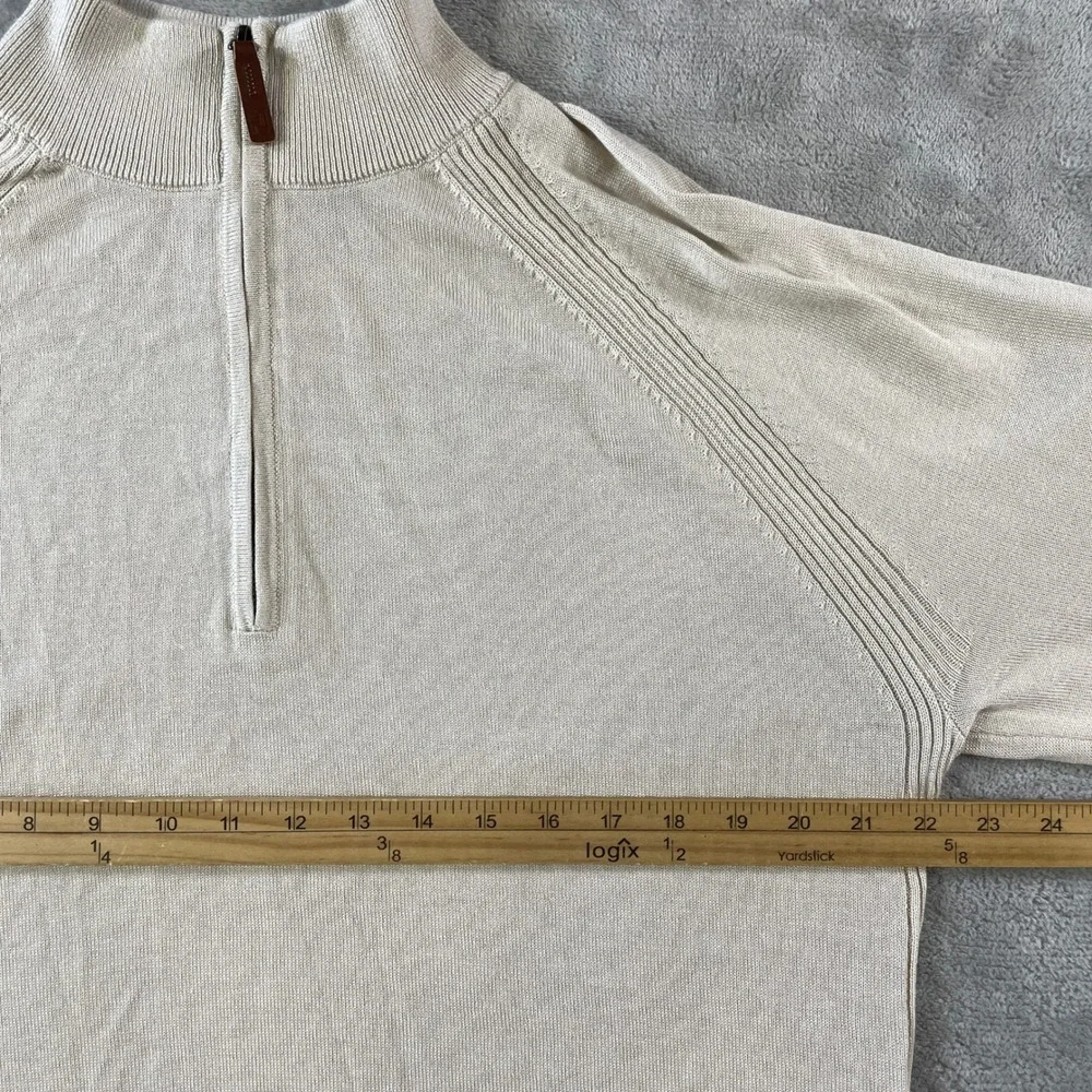 FootJoy 1/4 Zip Pullover Sweater Mens Large Beige Wool Blend Office Preppy Golf